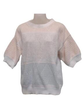 Vintage 80s Pastel Geometric Cotton Knit Short Sleeve Sweater Textured Nubby